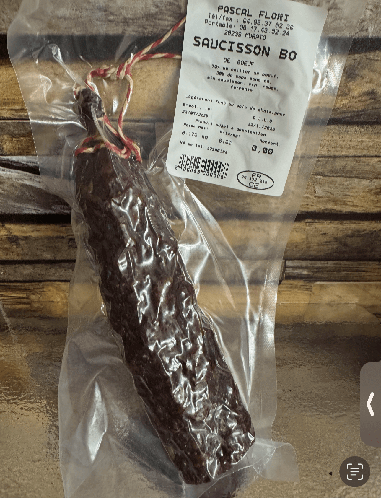 Saucisson de bœuf artisanal