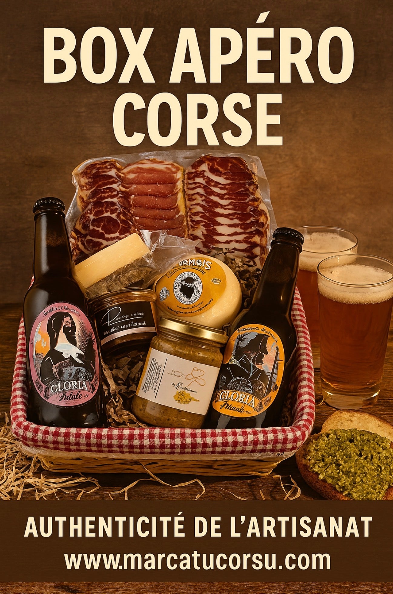 Coffret Apéro Corse Complet - Bières Gloria, Charcuterie, Tome, Terrine et Tapenade